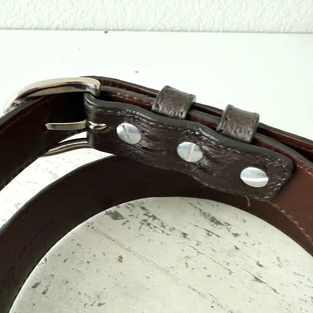 Rod Patrick Mens Full Quill Ostrich Leather Belt Dark Brown 1.25” Tapered Sz 30